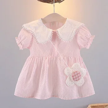 1-4Y Baby Girl Dress Narodeniny Kostým Bábika Golier Krásne Batoľa Oblečenie Kvet Taška Deti Princezná Šaty Dieťa Výstroj A1074