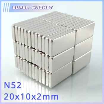 10/20/50/100/150PCS N52 20x10x2mm Neodýmu Silu Magnetu NdFeB Super Silné Silné Permanentné Magnetické Imanes 20*10*2 mm