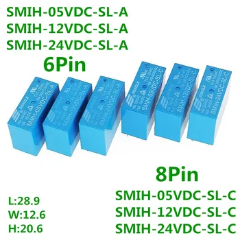 10Pcs/veľa SMIH-05VDC-SL-C SMIH-05VDC-SL-A SMIH-24VDC-SL-A SMIH 5V 12V 24V Relé 16A 250V 6PIN Typ 6 Pin C Typ 8 Pin