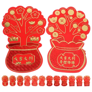 16 Ks Tvorivé Strom-tvarované Červené Obálky pre Nový Rok a Tašky Papier Čínsky Peňaženky Peniaze Vrecko, Náprsné tašky Paketové Štýl Skladovanie