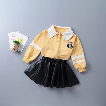 2-7 rokov vysokej kvality dievča oblečenie set sa 2020 nové jesenné módne aktívne bežné tričko + kožené sukne dieťa deti oblečenie