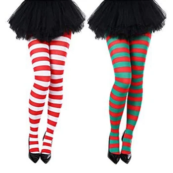 2 Nastavte Vianočné Pruhované Nohavice Stehno Vysoké Ponožky Úsek Pantyhose Červená Biela + Červená Zelená 100-110 cm sa Na Vianoce Dodávky