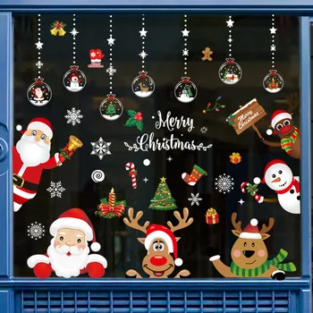 2022 Nový Rok, Santa Claus Vymeniteľné Okno Nálepka z PVC Snowflake Elk Tapety Pre Obchod Vianočné Dekorácie Plagát nástenné Maľby
