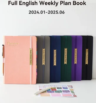 2024-25 Program Plánovač A5 Anglická Verzia Týždenný Kalendár, Plánovač Pu Kožené Notebook Vestník Notebook Kancelárske Školské Potreby