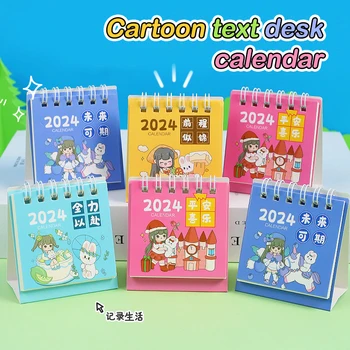 2024 Mini Stolový Kalendár Roztomilý Kreslený Dievčatá Králiky Ploche Poznámka Multi Štýl Cievky Kalendár Kancelárske Školské Potreby