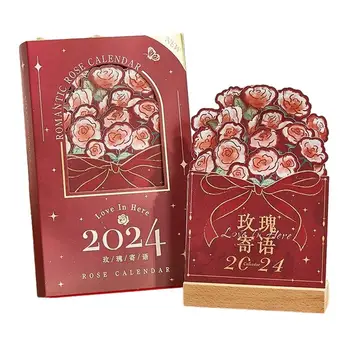 2024 Stolový Kalendár Elegantná Kvetina Kalendár Odnímateľný Kreatívne Kvetinové Stolný Kalendár Stôl Dekorácie Pre Počítače Living