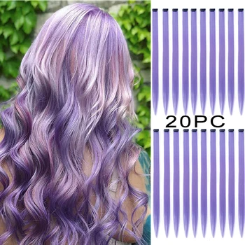 22 inch Syntetické Vlasy Rozšírenia Farebné Dúhy Zvýrazniť Klip v Príčesky pre Deti, Dievčatá 20Packs Dlhé Rovné Multi-farby