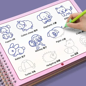 3D Drážky Opakovane Deti Kreslenie Knihy Vzdelávacie Montessori Hry Kúzlo Kniha Zvedavý Copybook pre precvičovanie Písania Knihy