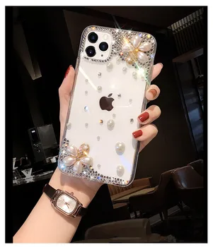 3D Luxus Kvet Pearl Roztomilý Telefón puzdro Pre iPhone 14 13 12 11 Pro Max X XR XS Transparentné Mäkké Pokrytie