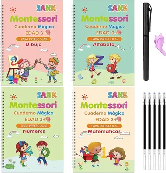 4 Knihy Magic Písanie Knihy v španielčine Kaligrafie Notebook Montessori Deti znovu použiteľných Vzdelávacích Kaligrafického List Praxi Hračka