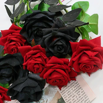 50 Jeden Umelé Black Rose Umelý Kvet Foto Prop Tmavé Ornament Kytice Halloween Dekorácie