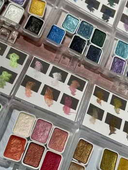 6 Farieb Pevné Akvarelových Farieb Pigmentu Umelecké Potreby Pearly Gouache Acuarelas Paletu Lesk Zlata Maľovanie Na Nechty, Sada Akvarelových