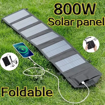 800W 6-násobne prenosné polykryštalických kremíkových solárnych panelov nabíjačku USB 5V DC skladací solárny panel mobilný telefón nabíjací výkon banky