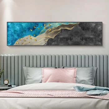 Abstrakt Blue Sky Gold Vták Plátno Plagáty, Maľba Vytlačí Luxusné Nástenné Art Obrázky pre Obývacia Izba Domova