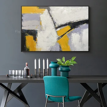 Abstrakt jednoduché severskej krajiny s šedej a žltej canavs obrázok 100% Handmade olejomaľba na úrad obývacia izba dekor