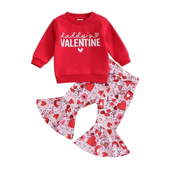 Bmnmsl Baby Girl Valentína Oblečenie s Dlhým Rukávom Mikina + Cartoon Obličkového Nohavice Nastaviť Batoľa Oblečenie