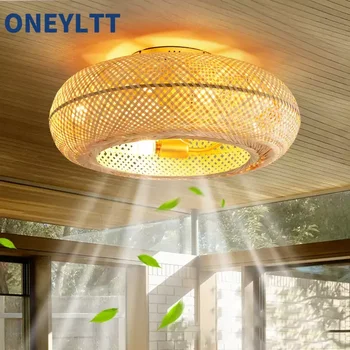 Cezhraničné spálňa reštaurácia strop klietku stropný ventilátor s ratan klietky štýl stropný ventilátor bambusu tkané ventilátor svetlo