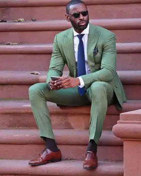 Cool Fashion Army Zelená Bielizeň Mužov Vyhovovali Atraktívne Strany Prom Smoking Mens Príležitostných Štýl Každodennej Práci Nosiť Obleky (Bunda+Nohavice+Kravatu)