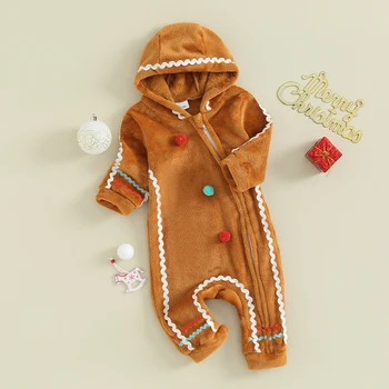 Dieťa Perník Kostým Chlapci Dievčatá Vianočné Oblečenie Fuzzy Dlhý Rukáv Romper Ginger Chlieb Cosplay Oblečenie