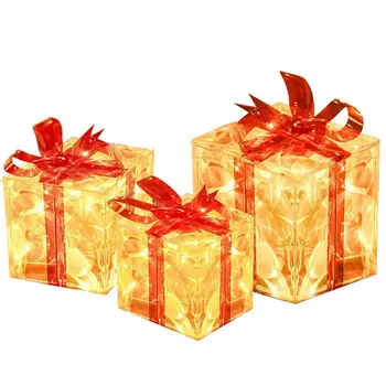 Domov Vianoce Osvetlené Boxy Vianočné Osvetlené Darčekové Krabice Vonkajšie Dekorácie Sada 3 Rozsvieti Sa Prezentuje Boxy So Stuhou Luky