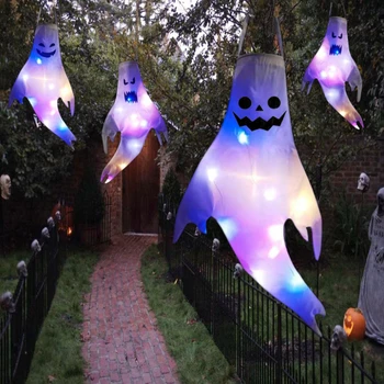 Halloween Party Vonkajšie Strom Prívesok Dekorácie, Rekvizity Vietor Tunel Ghost Led Svietiace Ghost Tvár
