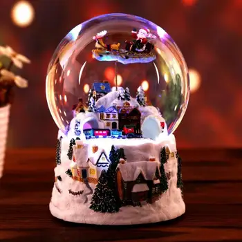 Hudobné Snow Globe Lesk Vody Santa Claus Dekorácie Vlak Rotujúce Svetelný Music Box Hrá Prajeme Vám Šťastné A Veselé Vianoce