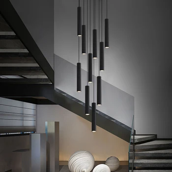 Moderné LED Crystal Schodisko Luster Black Nordic Jednoduché Vnútorné Osvetlenie Zariadenie Nový Kreatívny Dizajn Ostrov Dlho Visí Lampa