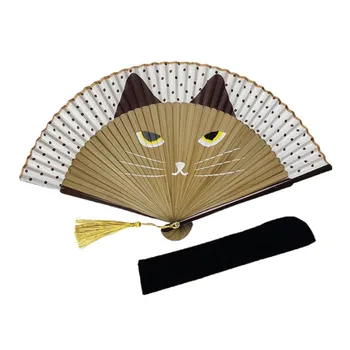 Módne Kreslených Mačka Handričkou Fanúšikov Japonsko Štýl Predstavenia Ručné Fanúšikov Populárnej Krásne Skladacie Bambusu Ventilátor Svadobné Party Darček