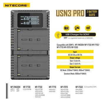 Nitecore USN3 Pro Dual Slot USB QC Nabíjačka Pre Sony NP-FM500H NP-F550 NP-F970 NP-F770 NP-F730 NP-F750 F550 Fotoaparát Batérie