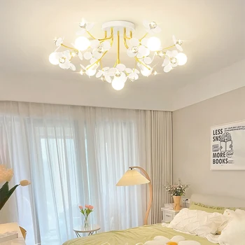Nordic Light Luxusné Spálne Lustre Romantické Kvetinové Jedálenský Stôl Závesné Lampy Jednoduché Moderné Domova Lístkov Luster
