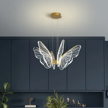 Nordic Tvorivé Motýľ Luster Reštaurácia Lampa Hala Jednoduché Luster Moderné Spálne Osobnosti LED Osvetlenie Miestnosti