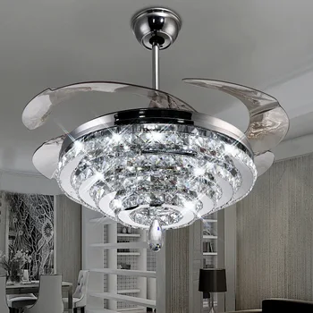 Nový crystal neviditeľné stropný ventilátor lampa LED jednoduché stropné svietidlo jedáleň, spálňa moderné LED ventilátor chandeier osvetlenie