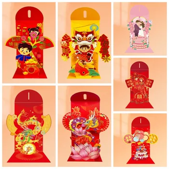 Nový Rok Čínsky Štýl Tradičných Hongbao Drak Vzor DIY Peniaze Taška veľa Šťastia Strana navrhne Pohľadnice Červené Obálky
