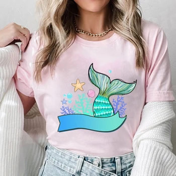 Oblečenie pre Ženy Lovely Mermaid Karikatúra Grafiku, T Košele Y2K Estetické Top Ženy, Nové Letné Beach T-shirt kórejský Tees Móda