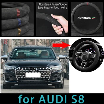 Pre Audi S8 38cm Alcantara auto volant, kryt dovezené semiš kožené volant, posilňovač riadenia kolesá kryt