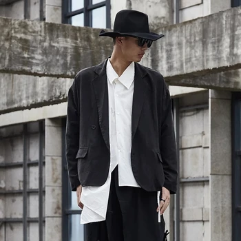 Pánske Retro Vyhovovali Módne Veľké Dizajn a Módne Značky Tmavý Oblek Japonskej Módy Voľné Jednoduché Kabát