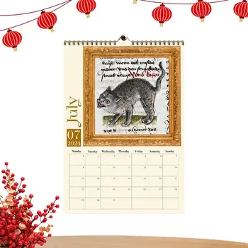 Stredoveké Mačka Kalendár 2024 Dekoratívne Hangable Zábava Mesačný Kalendár S Mačka Obrázky Domov Wall Art Plagáty Pre Školy Spálne