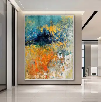 Veľké Abstraktné Maľby Nástenné Art Textúrou Maľovanie Ručne maľované Umelecké Sivozelená Orange Zlato Maľovanie Na Plátno Moderný Štýl Home Decor