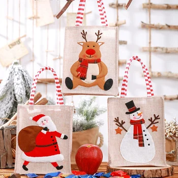 Vianočné Darčekové Tašky Elk-Snehuliak Vzor S Rukoväť Dovolenku Darčekové Tašky Pre Candy Nový Rok Láskavosti Domova Trvanlivé