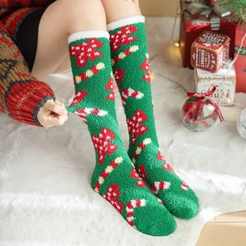 Vianočné Ponožky Ženy Coral Fleece Zime Teplé Zosilnené Kolená Vysoké Ponožky Dlhé Trubice Pančuchy Nohu Teplejšie Ponožky pre Dievčatá Dary