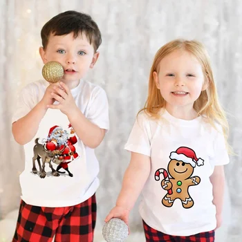 Vianočné Tlač Chlapci/Dievčatá Biela T-shirt Dieťa Lete Harajuku Kawaii Legrační Detské Oblečenie šťastné a Veselé Vianoce, Vianoce, Darček