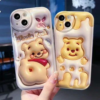 Winnie the Pooh honey Bear lesk 3D umenie Telefón puzdro Pre iPhone 14 13 12 11 Pro Max Xr Xs Mini 7 8 14 Plus Prípade Roztomilé Mäkké Pokrytie