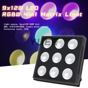 YUER 9X12W RGBW 4IN1 LED Matrix Light Stroboskop Efekt DMX Kontrolované DJ, Disco Bar Svadobné Party Stage Účinok Vnútorné Osvetlenie