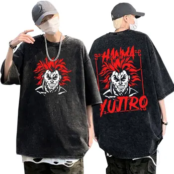 Červená Poriadne Anime Baki Na Grappler T-shirts Yujiro Jack Hanma Umývanie Vintage Čierne Tričko Muži Ženy Príležitostné Voľné Tee Tričko Topy