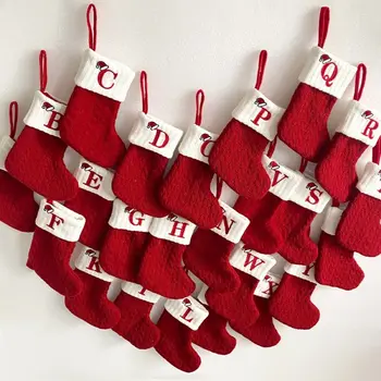 Červené Písmeno Vianočné Ponožky Zábavné Vlnená Priadza Vianočné Hat Vzor Vianočné Prívesok List Candy Dar, Darček Taška