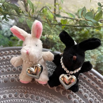 Trendy Králik Keychain Black/White Cartoon Bunnys Srdce Prívesok Tlačidlo Krúžky Ručné Oblečenie pre Bábiky, Dekorácie pre Tašky kľúče